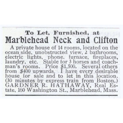 Marblehead Neck and Clifton House Gardner R. Hathaway 1918 Advertisement AE5-SV3