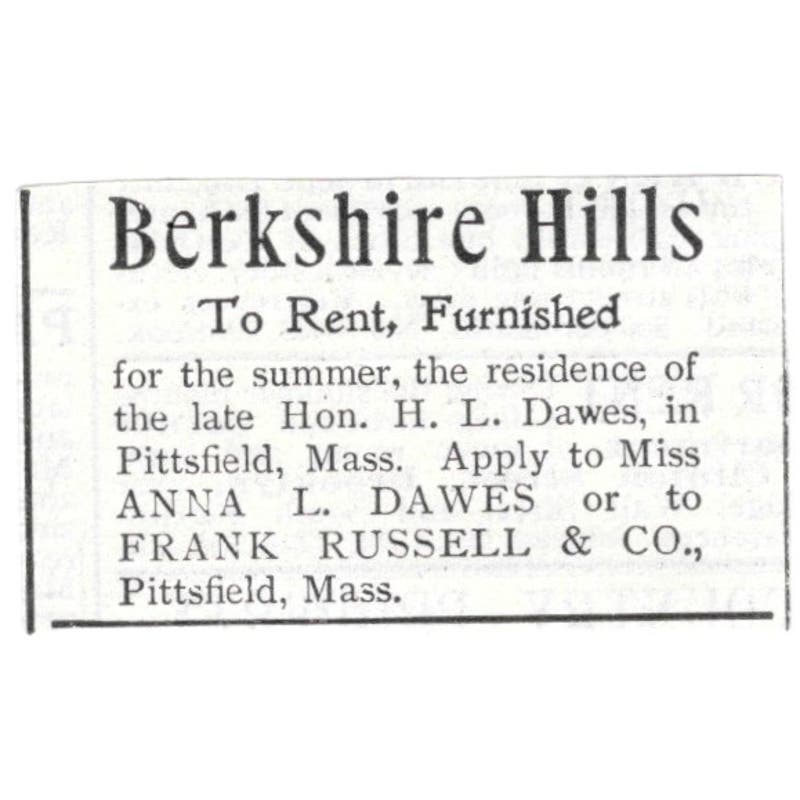 Berkshire Hills Home Anna L. Dawes Frank Russell & Co 1918 Advertisement AE5-SV6