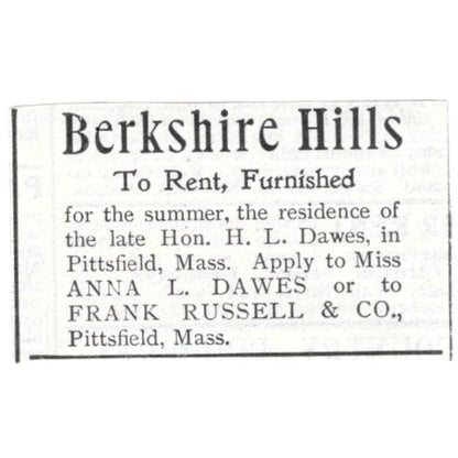 Berkshire Hills Home Anna L. Dawes Frank Russell & Co 1918 Advertisement AE5-SV6