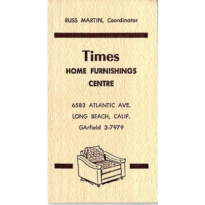 Times Home Furnishings Centre Russ Martin Long Beach Business Card SF3-B2