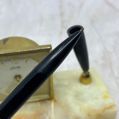 Vintage Bradley Clock and Pen Desk Set Clock & Pen Set On Marble Base TI8