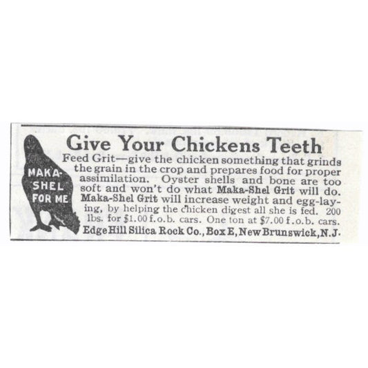 Chicken Feed Grit Edge Hill Silica Rock New Brunswick NJ 1913 Magazine Ad AE7-N8