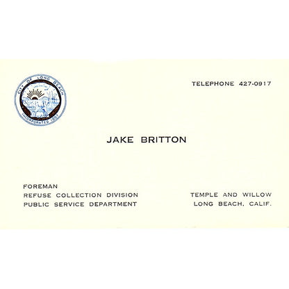 Jake Britton Long Beach CA Vintage Business Card SB4-B1