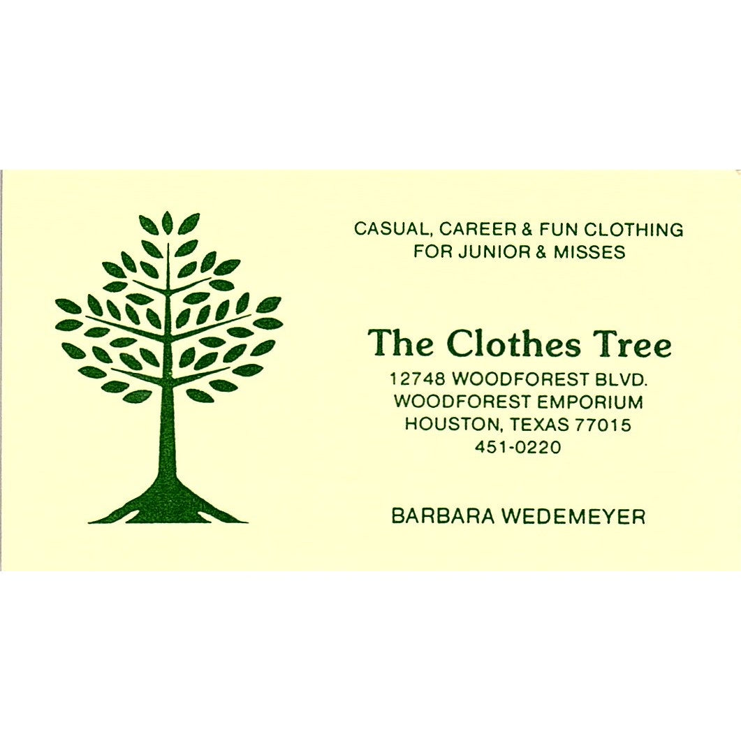 The Clothes Tree Barbara Wedemeyer Hosuton Vintage Business Card SE5-B5