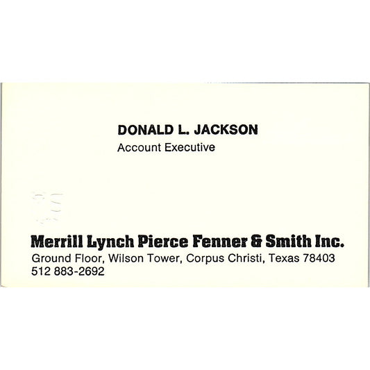 Merrill Lynch Donald I Jackson Corpus Christi Texas Vintage Business Card SB4-B1