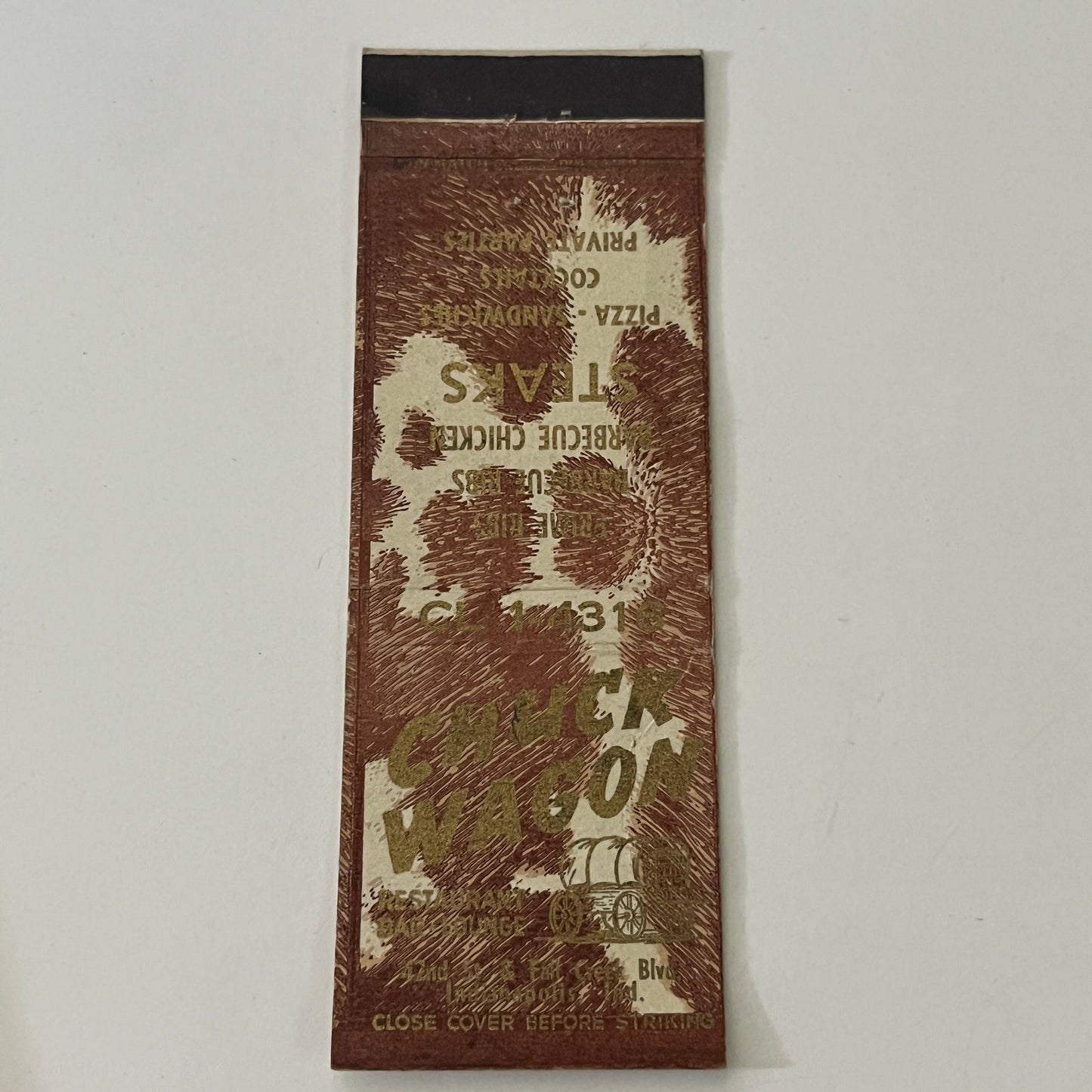 Chuck Wagon Restaurant Indianapolis IN Vintage Matchbook Cover MB8-6