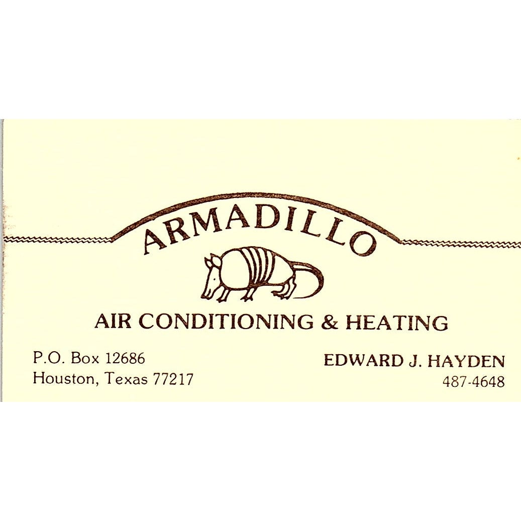 Edward J Hayden Armadillo Air Conditioning Houston Vintage Business Card SC9-B6