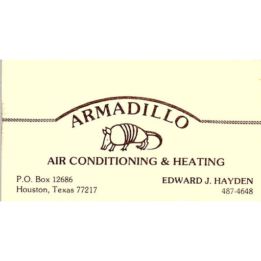 Edward J Hayden Armadillo Air Conditioning Houston Vintage Business Card SC9-B6
