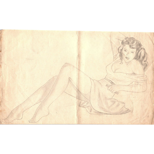 1940s Original Sketch of a Young Lady With Comb Winifred Schutsky D26-23