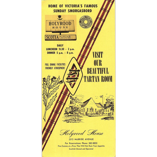 Holyrood House Tartan Room Victoria BC 1960s Travel Leaflet TH2-TB4