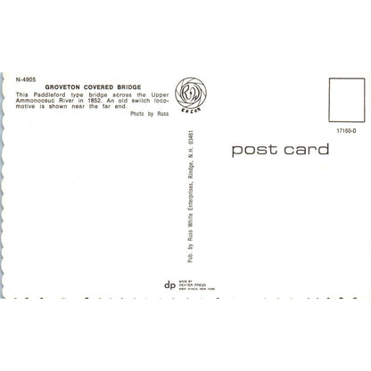 Groveton Ammonoosuc River Covered Bridge Postcard PC4