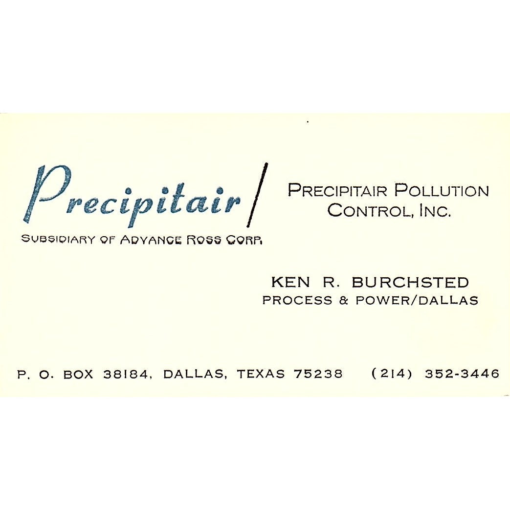 Precipitair Pollution Control Ken R. Burchsted Dallas Texas Business Card SF3-B5