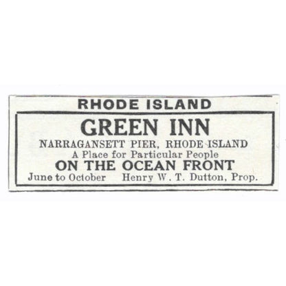 Green Inn Narragansett Pier RI Henry W. T. Dutton c1918 Advertisement AE5-SV4