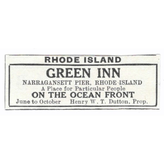 Green Inn Narragansett Pier RI Henry W. T. Dutton c1918 Advertisement AE5-SV4