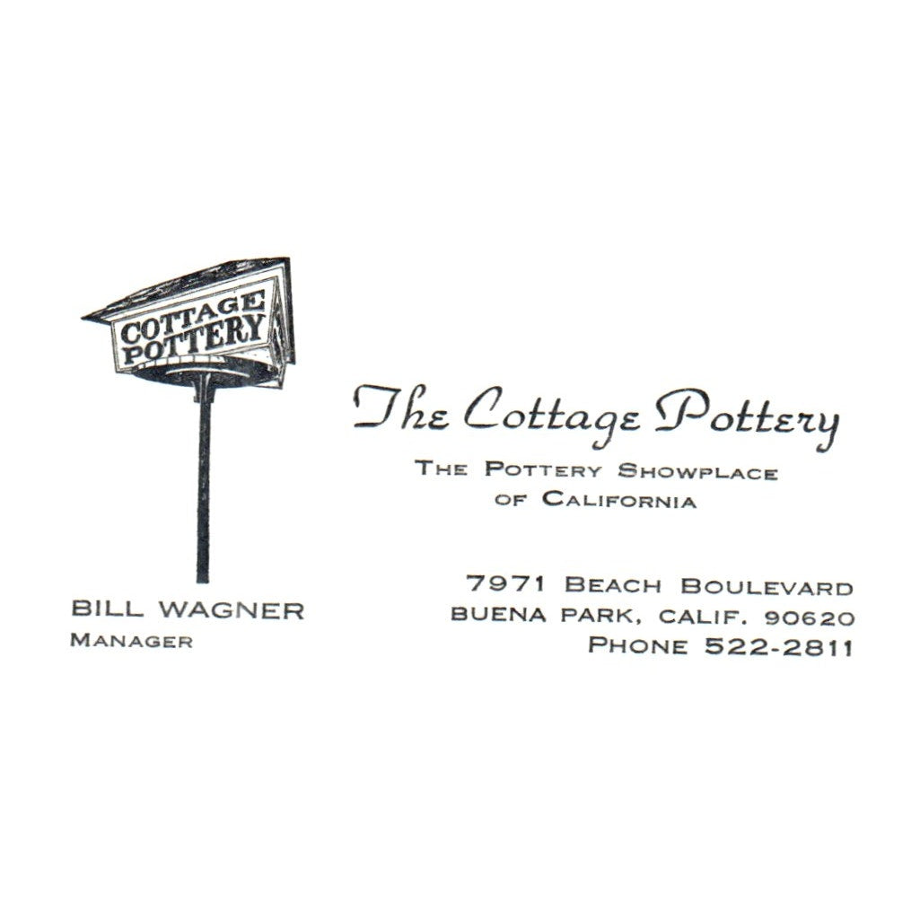 The Cottage Pottery Showplace of California Bill Wagner CA Business Card SF3-B1