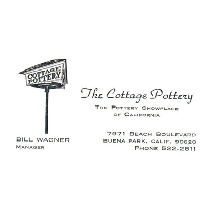 The Cottage Pottery Showplace of California Bill Wagner CA Business Card SF3-B1