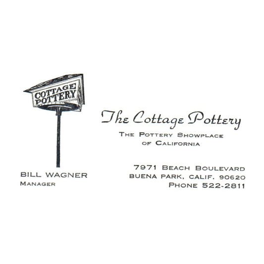 The Cottage Pottery Showplace of California Bill Wagner CA Business Card SF3-B1