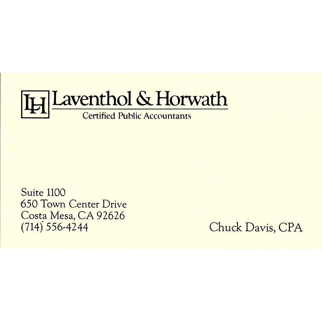 Chuck Davis CPA Laventhol & Horwath Costa Mesa CA Vintage Business Card SD9-B1