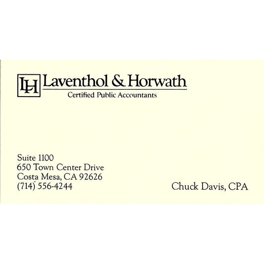 Chuck Davis CPA Laventhol & Horwath Costa Mesa CA Vintage Business Card SD9-B1