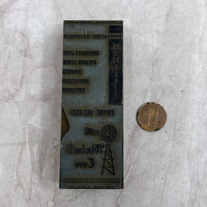 Windmill Cove Restaurant Stockton CA Letterpress Matchbook Printers Block SF5