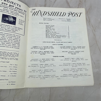 The Windshield Post Newsletter CCCA Upper Midwest Region Nov 1967 TI9-P3