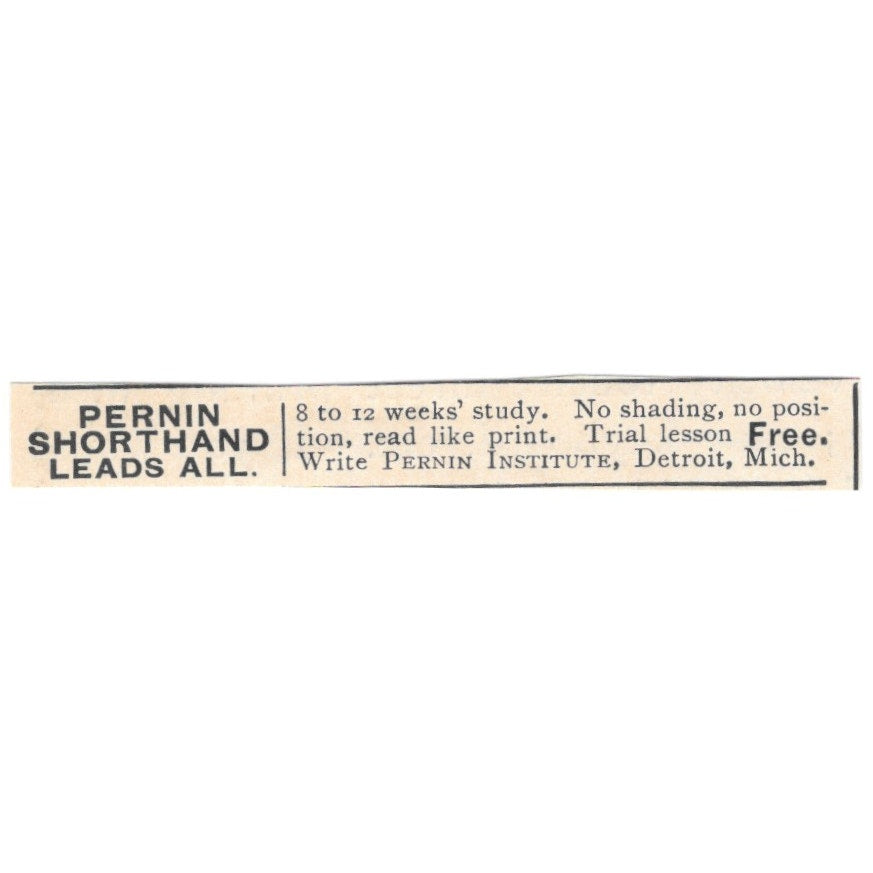 Pernin Shorthand Pernin Institute Detroit MI 1892 Magazine Ad AB6-S3