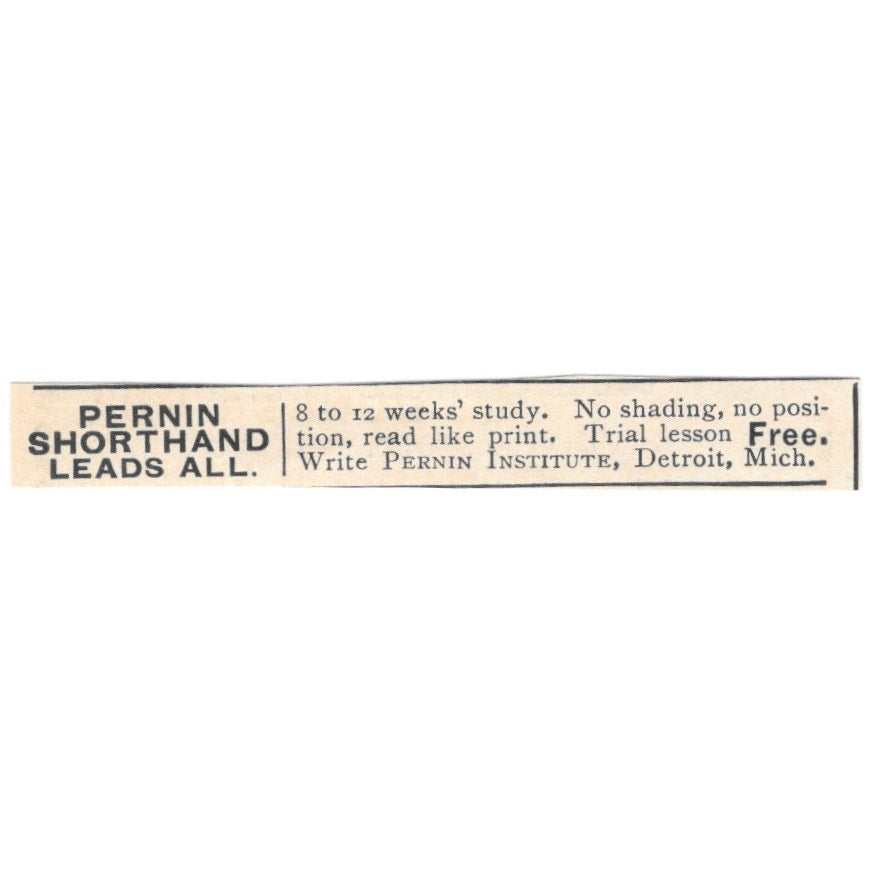 Pernin Shorthand Pernin Institute Detroit MI 1892 Magazine Ad AK6-S3