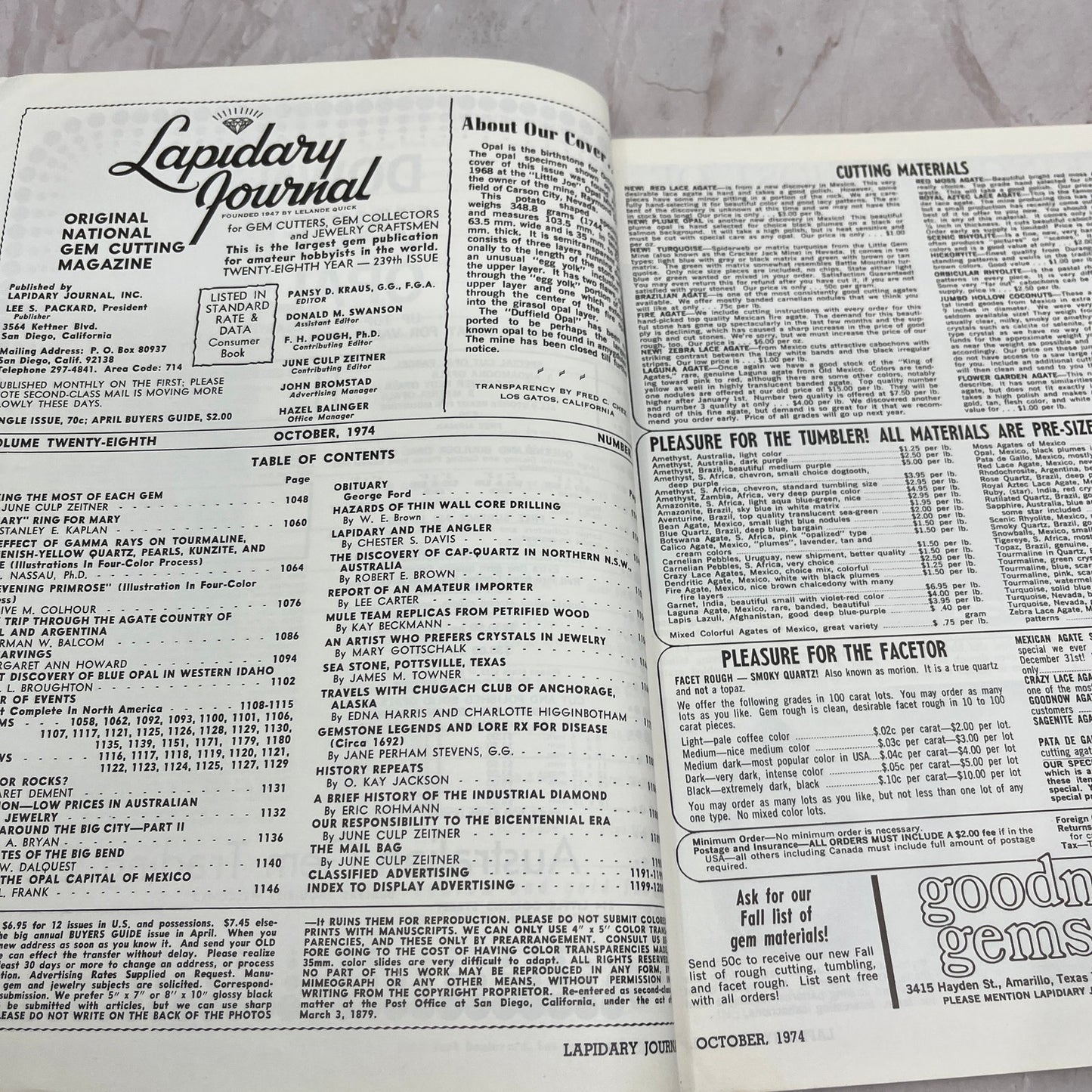 The Duffield Opal - Lapidary Journal Magazine - Oct 1974 M22