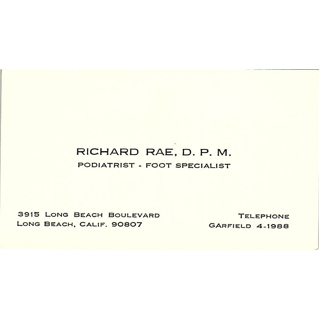 Richard  Rae D P M  Garfield Longbeach Carlifornia Vintage Business Card SB4-B9