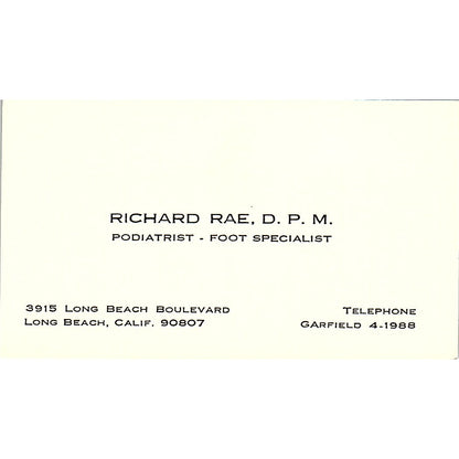 Richard  Rae D P M  Garfield Longbeach Carlifornia Vintage Business Card SB4-B9