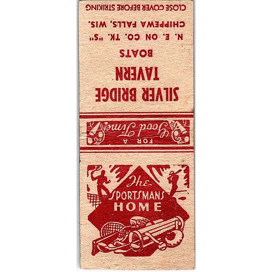 Silver Bridge Tavern Boats Chippewa Falls WI Vintage Matchbook Cover SC7-Y6