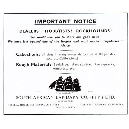 South African Lapidary Co Ltd Cape Town SA 1972 Ad AF8-H2