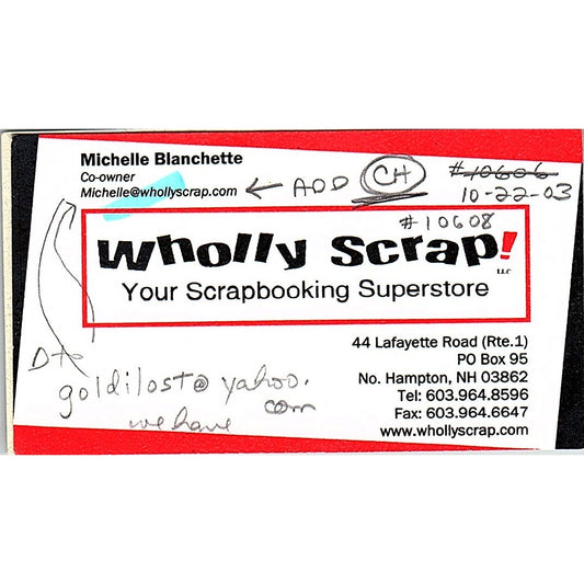 Michelle Blanchette Wholly Scrap No. Hampton NH Vintage Business Card SC9-B11