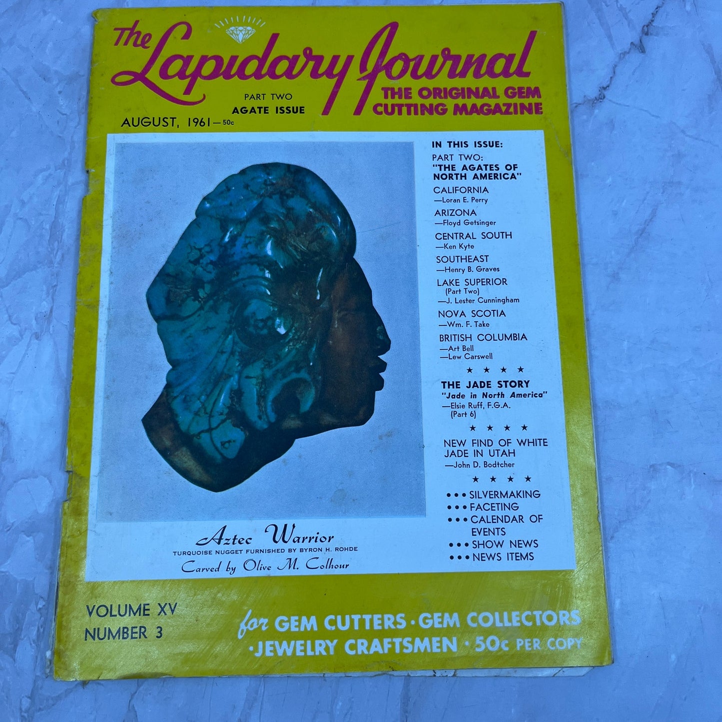 Aztec Warrior Olive M. Colhour - Lapidary Journal Magazine - Aug 1961 M26