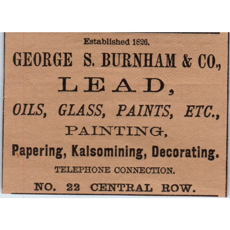 George S. Burnham & Co Lead Central Row Hartford 1886 Newspaper Ad AF7-E5