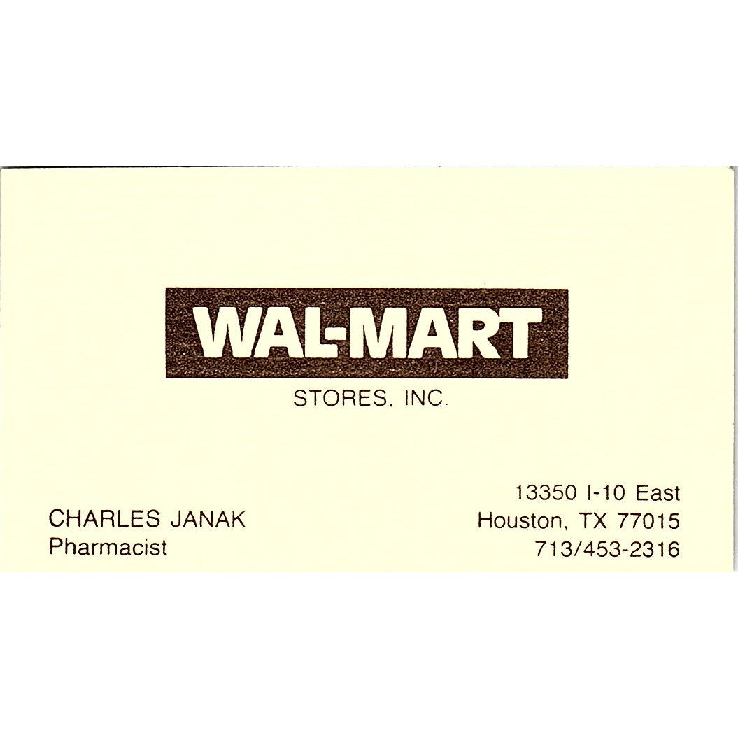 Wal-Mart Stores Charles Janak Houston Texas Vintage Business Card SB4-B8