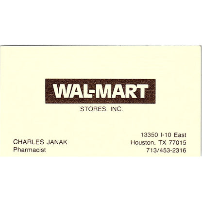 Wal-Mart Stores Charles Janak Houston Texas Vintage Business Card SB4-B8