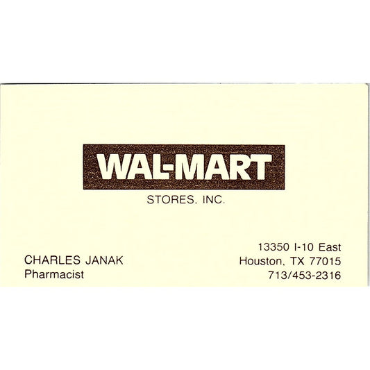 Wal-Mart Stores Charles Janak Houston Texas Vintage Business Card SB4-B8