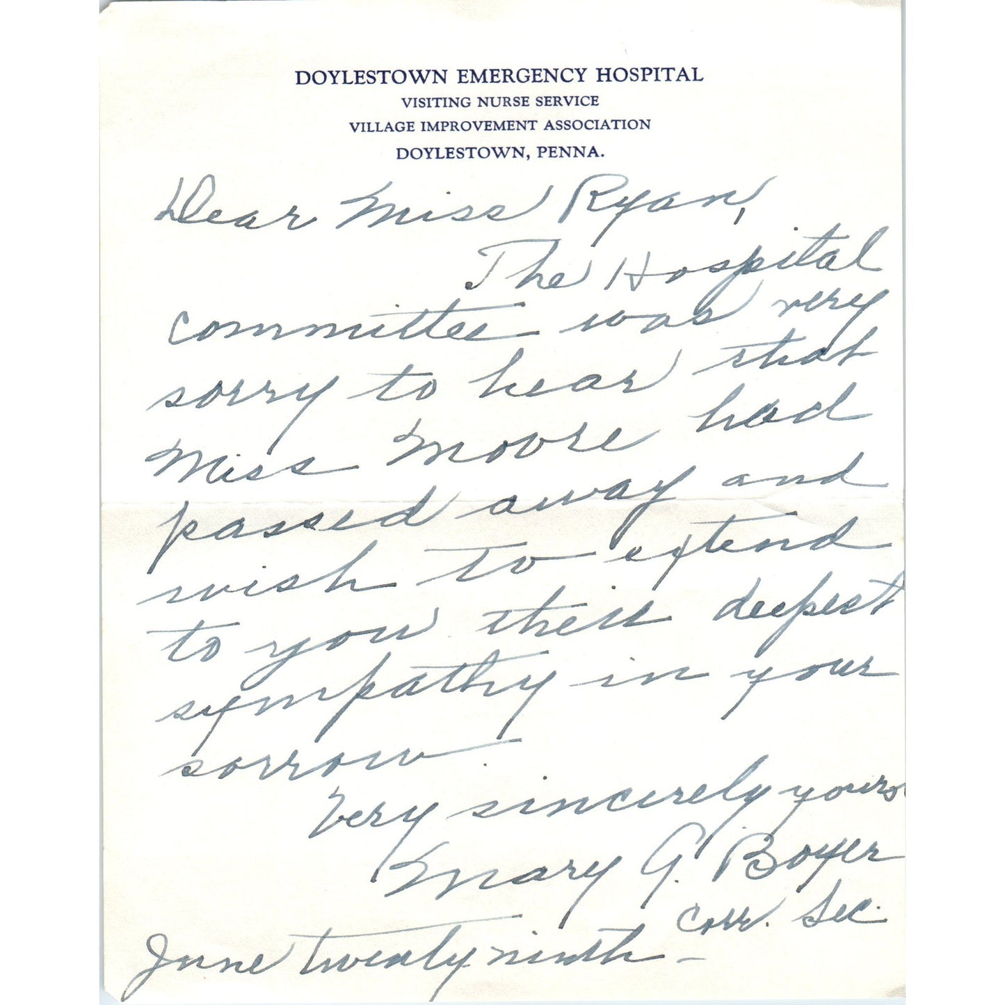 Vintage Letter on Doylestown Emergency Hospital PA Letterhead Ai5-PCL