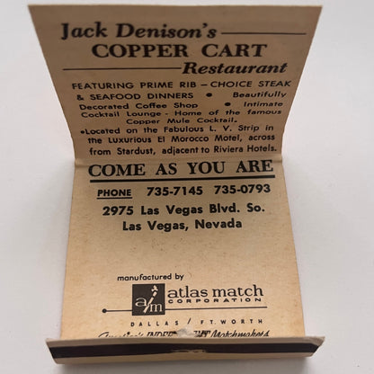 Jack Denison's Copper Cart Restaurant Las Vegas Vintage Matchbook Cover TB8-MB-2