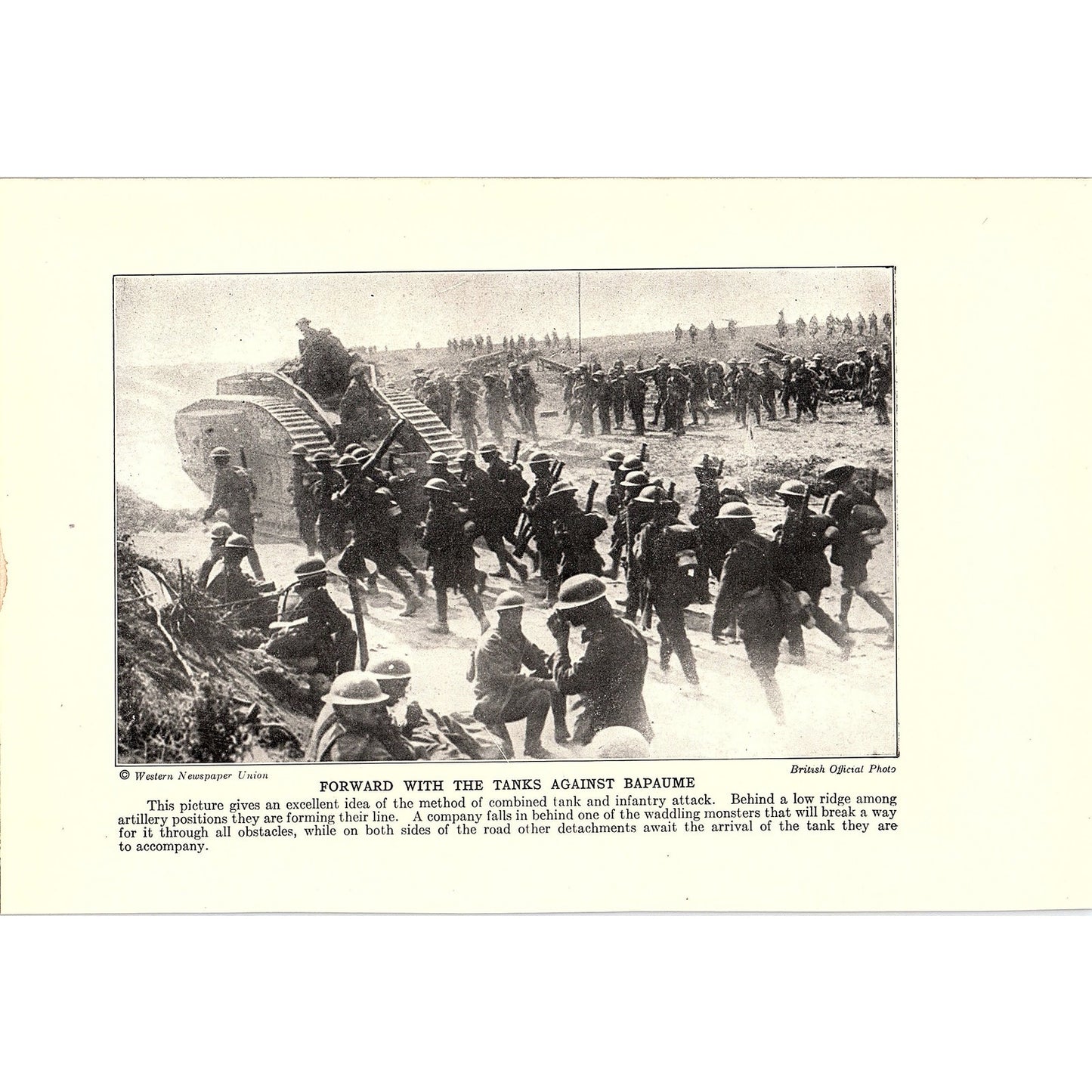 Canadians in Great Cambrai Drive / Tanks Against Bapaume 1919 WWI Print AG1-1