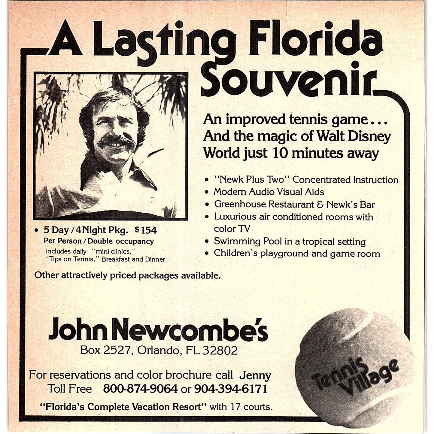 John Newcombe's Tennis Village Orlando FL 1977 Ad AF3-M2
