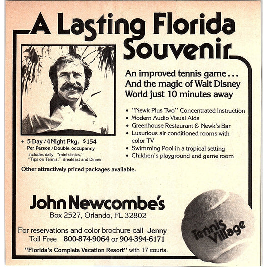 John Newcombe's Tennis Village Orlando FL 1977 Ad AF3-M2