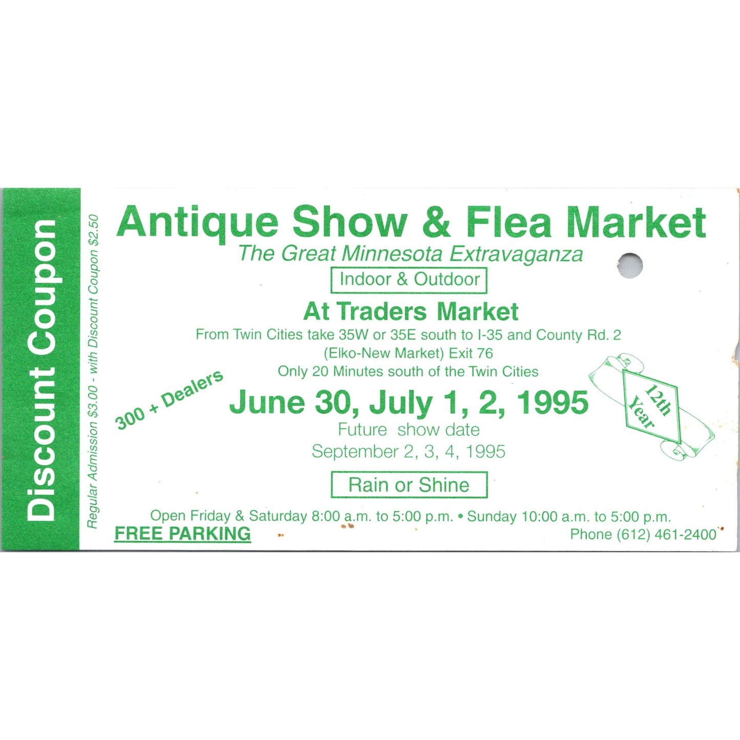 MN Antique Show & Flea Market - Traders Market Elko-New Market 1995 Coupon AJ4-6