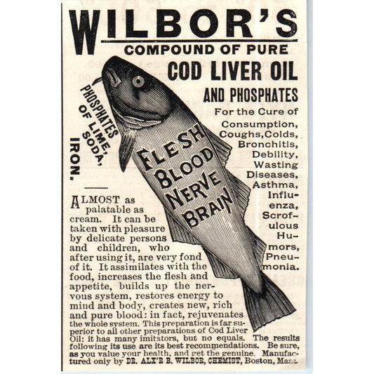 Dr. Alx'r B. Wilbor's Compound of Cod Liver Oil Boston 1890 Victorian Ad AE8-CH6