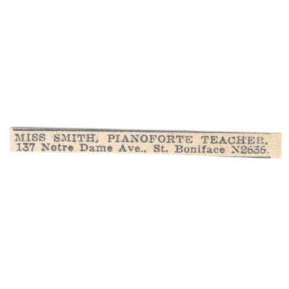 Miss Smith Pianoforte Teacher 137 Notre Dame Ave Winnipeg 1920 Ad AG2-S13