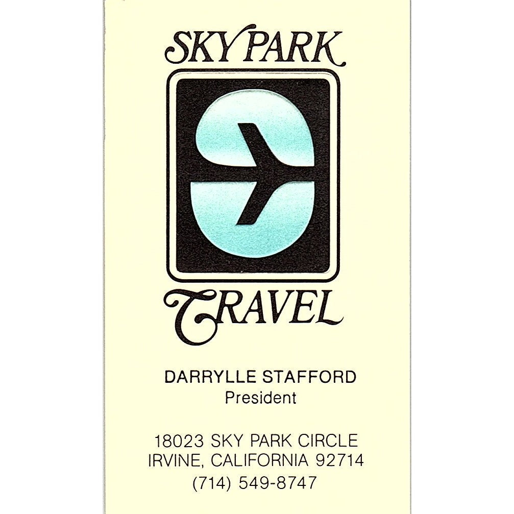 Skypark Travel Darrylle Stafford Irvine CA Vintage Business Card SB4-B7