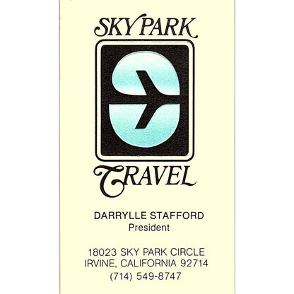 Skypark Travel Darrylle Stafford Irvine CA Vintage Business Card SB4-B7