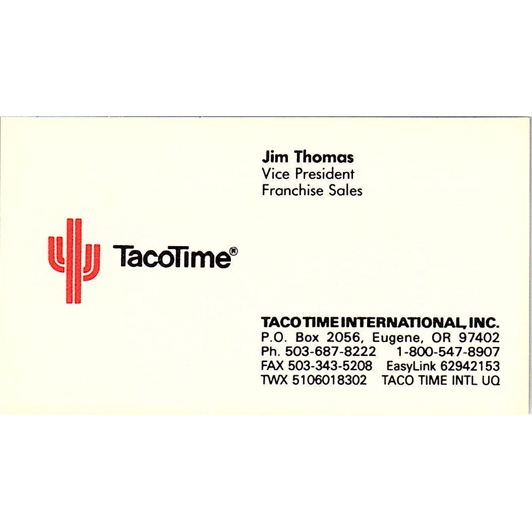 Jim Thomas Taco Time International Inc Eugene OR Vintage Business Card SD9-B8