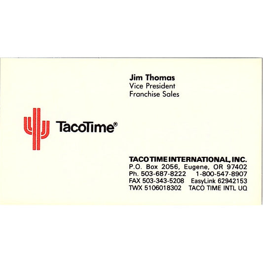 Jim Thomas Taco Time International Inc Eugene OR Vintage Business Card SD9-B8